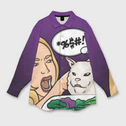 Мужская рубашка oversize 3D Woman yelling at a cat