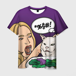 Мужская футболка 3D Woman yelling at a cat