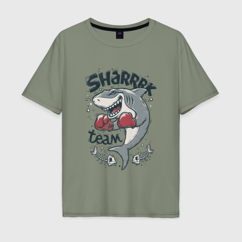 Мужская футболка из хлопка оверсайз с принтом Shark Team, вид спереди №1
