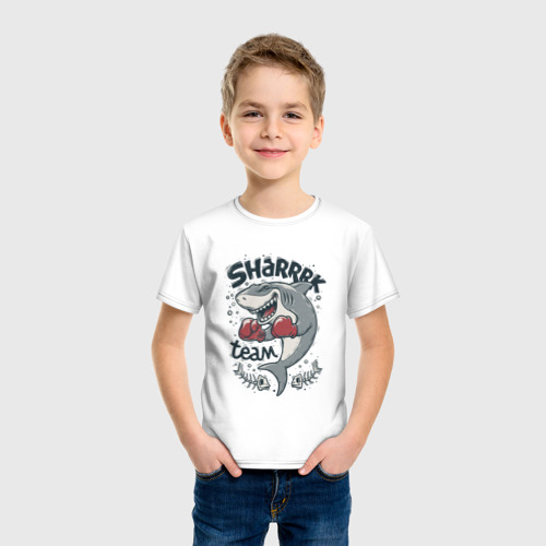 Детская футболка хлопок Shark Team, цвет белый - фото 3