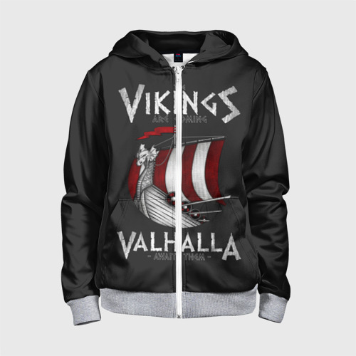 Детская толстовка 3D на молнии Vikings Valhalla, цвет меланж