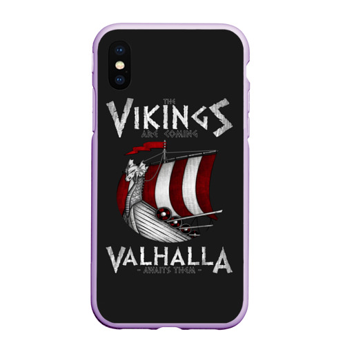 Чехол для iPhone XS Max матовый Vikings Valhalla, цвет сиреневый