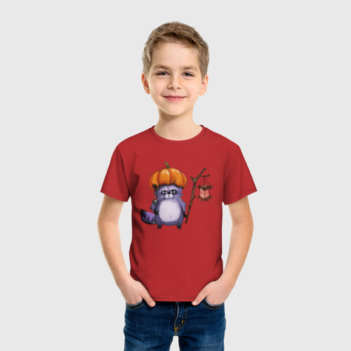 Детская футболка хлопок Енот, цвет красный - фото 3