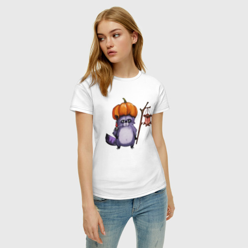 Женская футболка хлопок Енот, цвет белый - фото 3