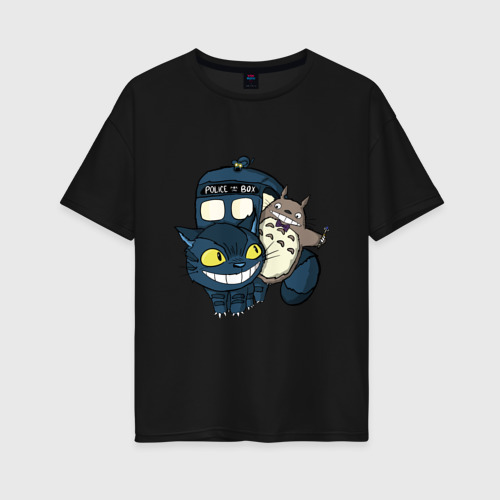 Женская футболка хлопок Oversize Tardis Totoro, цвет черный