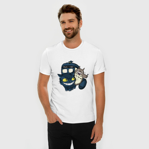 Мужская футболка хлопок Slim Tardis Totoro, цвет белый - фото 3
