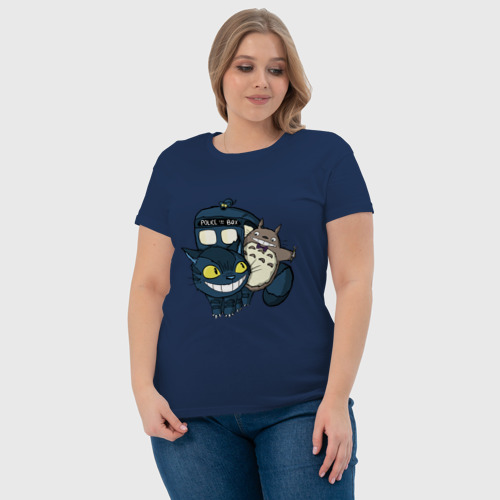 Женская футболка хлопок Tardis Totoro, цвет темно-синий - фото 6