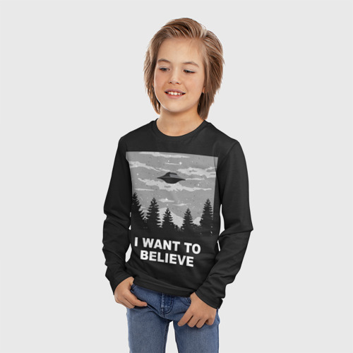 Детский лонгслив 3D I want to believe, цвет 3D печать - фото 3