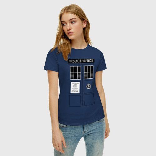 Женская футболка хлопок Доктор Кто, Тардис, цвет темно-синий - фото 3