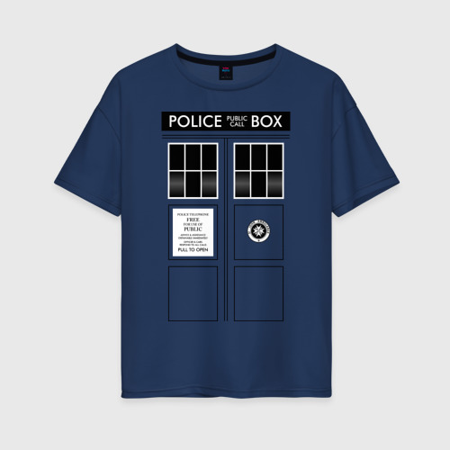 Женская футболка из хлопка оверсайз с принтом Доктор Кто, Тардис, вид спереди №1