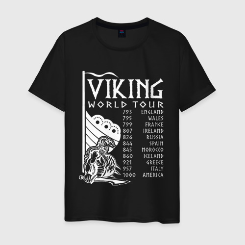 Мужская футболка хлопок Viking world tour, цвет черный