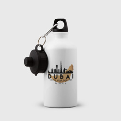 Бутылка с принтом ОАЭ Дубаи для ребенка, вид на модели спереди №2. Цвет основы: белый