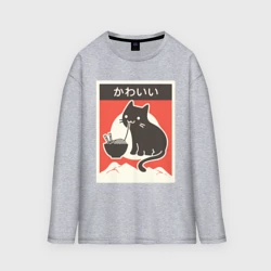 Женский лонгслив oversize хлопок Котик и Рамен