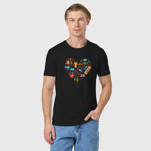 Мужская футболка хлопок Музыкальное Сердце, цвет черный - фото 3