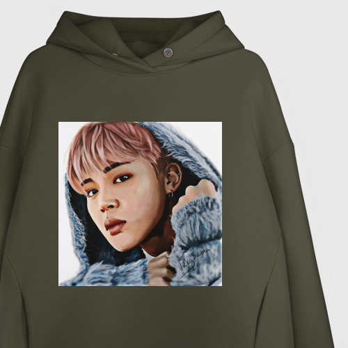 Женское худи Oversize хлопок Jimin BTS, цвет хаки - фото 3