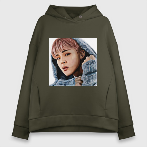 Женское худи Oversize хлопок Jimin BTS, цвет хаки