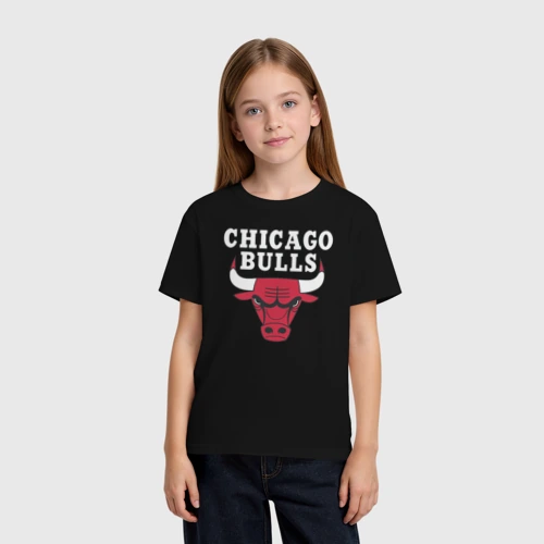 Детская футболка хлопок с принтом Chicago bulls, фото на моделе #1