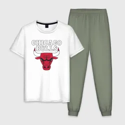 Мужская пижама с белой футболкой хлопок Chicago bulls
