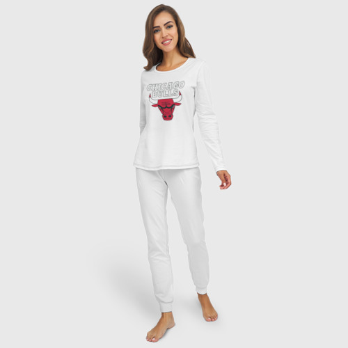 Женская пижама с лонгсливом хлопок Chicago bulls, цвет белый - фото 3
