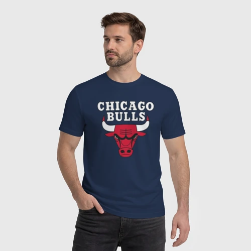 Мужская футболка хлопок с принтом Chicago bulls, фото на моделе #1