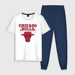 Мужская пижама с белой футболкой хлопок Chicago bulls Чикаго буллс