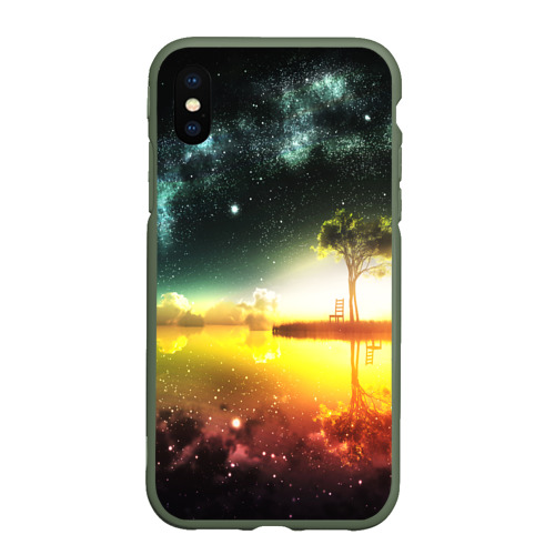 Чехол для iPhone XS Max матовый Закат со звездами, цвет темно-зеленый