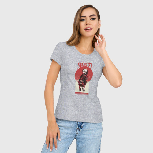 Женская футболка хлопок Slim Аниме Demon Slayer, цвет меланж - фото 3