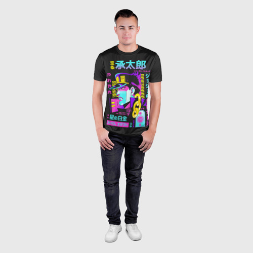 Мужская футболка 3D Slim Дзётаро разноцветные надписи, цвет 3D печать - фото 4