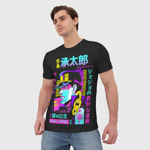 Мужская футболка 3D Дзётаро разноцветные надписи, цвет 3D печать - фото 3
