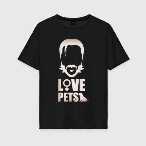 Женская футболка хлопок Oversize Love Pets, цвет черный