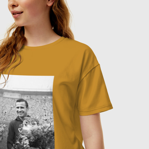 Женская футболка хлопок Oversize Великий Лев Яшин, цвет горчичный - фото 3