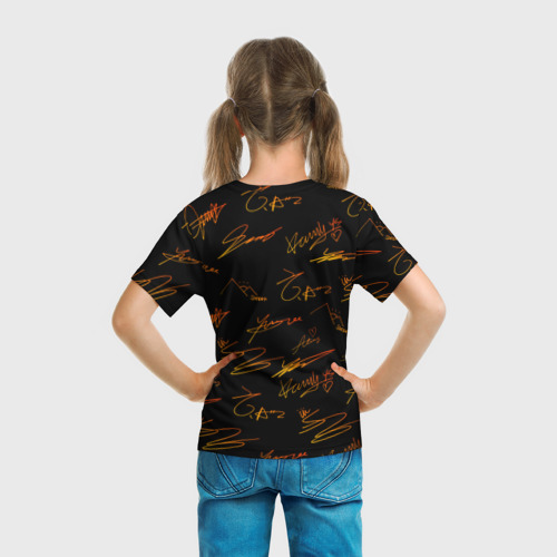 Детская футболка 3D с принтом ATEEZ АВТОГРАФЫ, вид сзади #2