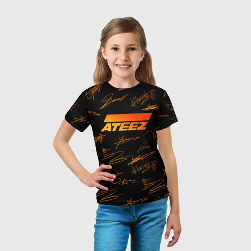 Детская футболка 3D с принтом ATEEZ АВТОГРАФЫ, вид сбоку #3