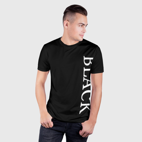 Мужская футболка 3D Slim с принтом Чёрная футболка с текстом, фото на моделе #1