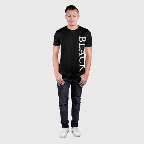 Мужская футболка 3D Slim с принтом Чёрная футболка с текстом, вид сбоку #3