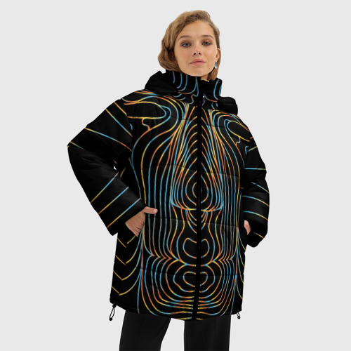 Женская зимняя куртка 3D с принтом Неоновое свечение, фото на моделе #1