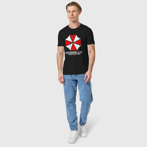 Мужская футболка хлопок с принтом Umbrella Corp, вид сбоку #3