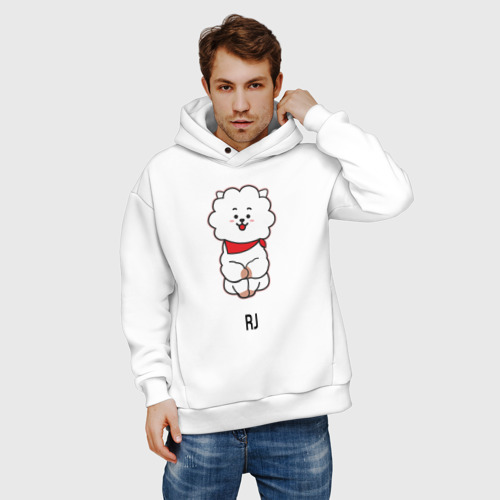 Мужское худи Oversize хлопок BTS BT21 RJ, цвет белый - фото 3