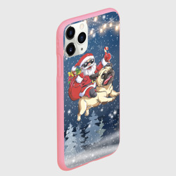 Чехол для iPhone 11 Pro Max матовый Санта едет на мопсе - фото 2