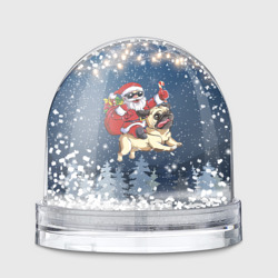 Игрушка Снежный шар Санта едет на мопсе