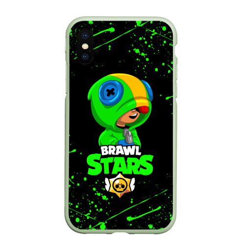 Чехол для iPhone XS Max матовый Brawl Stars Leon, цвет салатовый