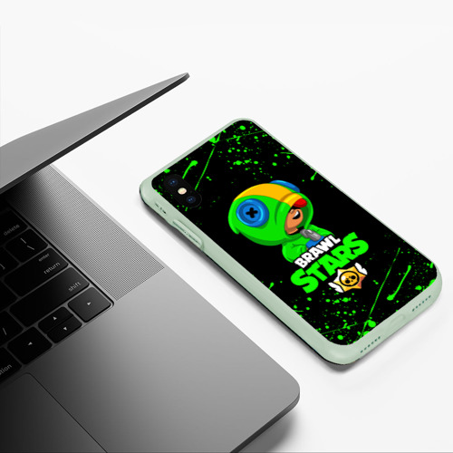 Чехол для iPhone XS Max матовый Brawl Stars Leon, цвет салатовый - фото 5