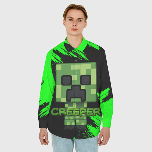 Мужская рубашка oversize 3D с принтом Minecraft Creeper, фото на моделе #1