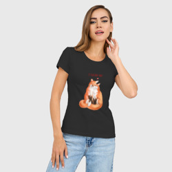 Женская футболка хлопок Slim Я тебя фыр-фыр - лисы влюбленные - фото 2