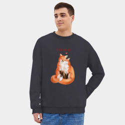 Мужской свитшот oversize без начеса хлопок Я тебя фыр-фыр - лисы влюбленные - фото 2