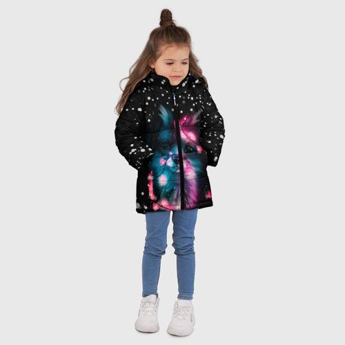 Зимняя куртка для девочек 3D с принтом Лисёнок новогодний, вид сбоку #3
