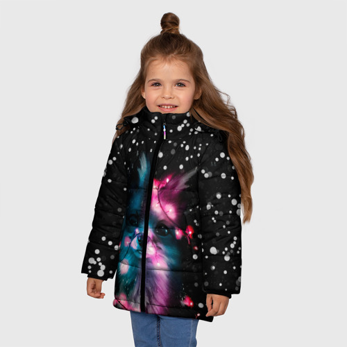 Зимняя куртка для девочек 3D с принтом Лисёнок новогодний, фото на моделе #1