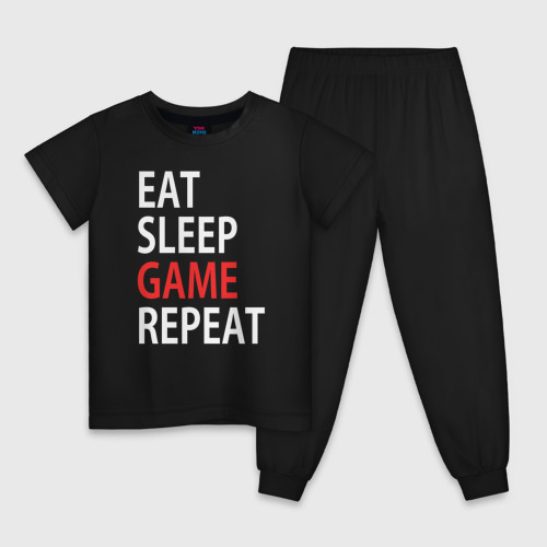 Детская пижама хлопок Eat sleep game repeat, цвет черный