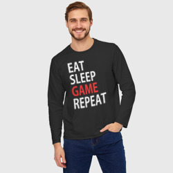 Мужской лонгслив oversize хлопок Eat sleep game repeat - фото 2