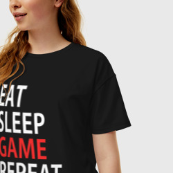 Женская футболка хлопок Oversize Eat sleep game repeat - фото 2